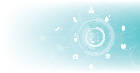 Aufkleber - Health care concept.Medical technology network design.Icon medical network connection with modern on dark blue background.	