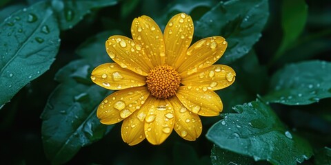 Wall Mural - Yellow Flower with Water Droplets