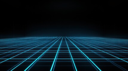 Wall Mural - Blue Neon Grid Lines on Black Background