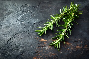 Wall Mural - Fresh Rosemary Sprigs on Rustic Slate Surface - Ideal for Food Photography, Design, Print, and Posters