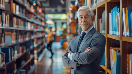 Canvas Print - The senior man in library