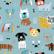 © solodkayamari - Seamless vector pattern with cute cartoon dogs. Creative childish texture for fabric, apparel, textile