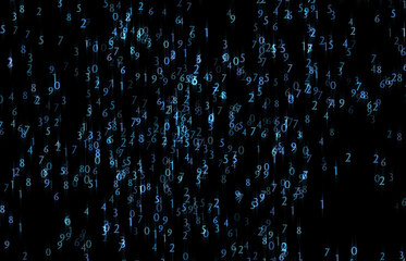 Poster - Abstract Data Stream Digital Background with Random White Numbers on black background, Conceptual Cyberspace, Information Technology