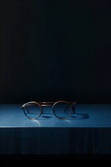 glasses on a book with blue background