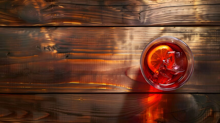 Canvas Print - Negroni cocktail seen from above on a wooden table