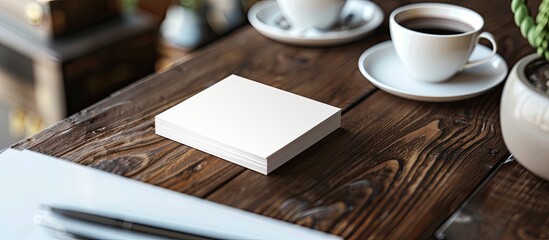 Poster - Business cards with blank copy space image resting on a desk