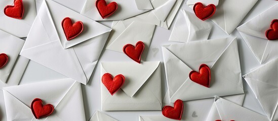Aufkleber - White envelopes with red hearts perfect as a background for Valentine s Day cards or wallpapers offering ample copy space image
