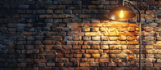 Poster - Copy space image of a lamp against a backdrop of a brick wall