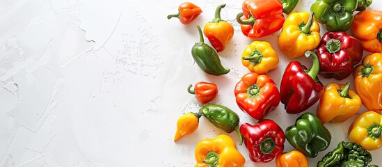 Aufkleber - Bell peppers arranged with copy space image on a white backdrop
