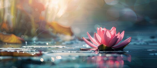 Aufkleber - A lovely pink lotus shines under sunlight in the water offering a serene copy space image