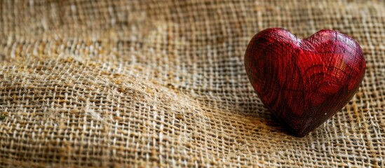 Aufkleber - Heart shaped red element on a burlap surface with space for copying the image