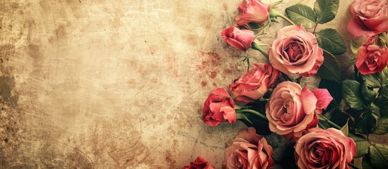 Poster - Vintage style background with copy space image portraying a romantic concept with roses