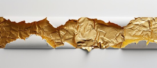 Aufkleber - White background showing a torn empty crumbled gold paper piece with copy space image