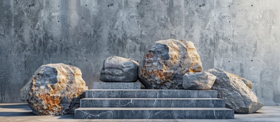 Aufkleber - Background podium featuring natural textured stones with copy space image