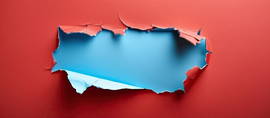 Poster - A hole in light blue paper with a red background serves as a striking copy space image