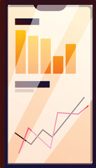 Poster - Smartphone is displaying graphs and charts indicating business growth