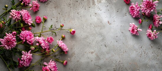 Aufkleber - A contemporary floral display featuring pink chrysanthemums on concrete viewed from above with copy space image