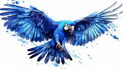 Wall Mural - blue parrot in flight, isolated on a white background with a blue macaw print