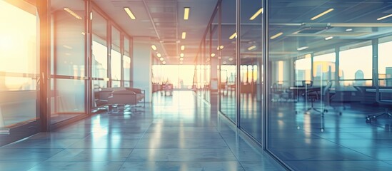 Aufkleber - Copy space image of a blurred abstract view in an empty office with glass windows for background