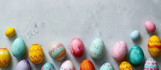 Aufkleber - Colorful Easter eggs arranged attractively on a background with ample copy space image