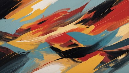 Energetic brush strokes in bold, contrasting colors, creating a sense of motion and intensity.