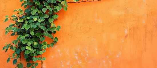 Aufkleber - Green plant against orange wall copy space image