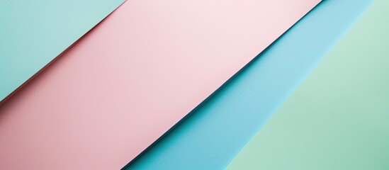 Aufkleber - Flat lay composition of abstract color papers in light blue green and pastel pink tones perfect for a banner background with copy space image