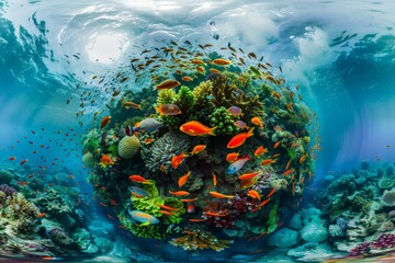 Poster - This dynamic underwater image features a lively marine ecosystem with colorful coral and a variety of marine life, illustrating the vibrancy and activity of ocean life.