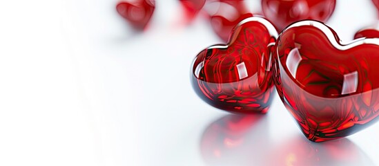 Aufkleber - Valentine s Day greeting card featuring hearts on a glossy white backdrop with room for text or images. copy space available