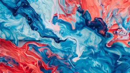 Aufkleber - A vibrant abstract fluid art piece featuring dynamic swirls of red and blue with hints of white, creating a visually striking, energetic and harmonious composition.