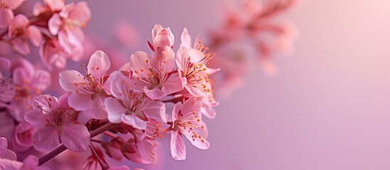 Aufkleber - Cherry blossom flowers on a violet paper with plenty of copy space image