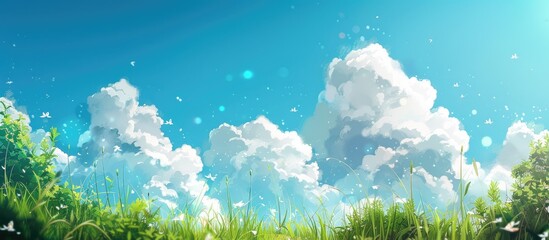 Aufkleber - A beautiful nature scene with white clouds against a bright blue sky set with copy space image