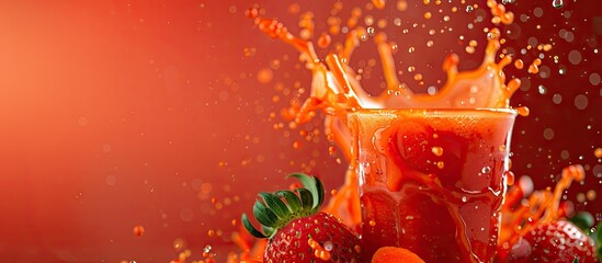 Poster - A refreshing blend of strawberry and carrot juice provides a vibrant burst of flavor in a copy space image