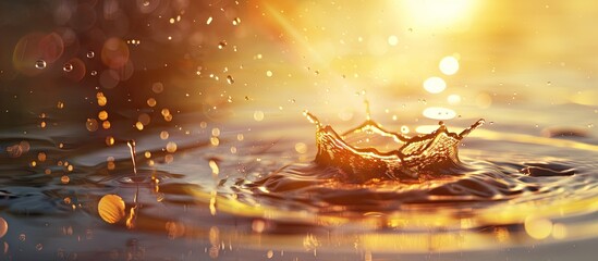 Poster - Morning sunlight illuminates a water drop splashing creating a captivating image with copy space