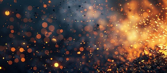 Poster - Close up view of fiery sparks from a steelworker s forge on a dark background with copy space image