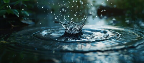 Poster - Splash caused by a raindrop hitting water depicted in a copy space image