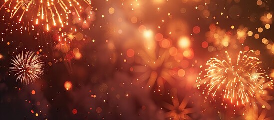 Poster - Nighttime New Year fireworks celebration with a copy space image creating an abstract holiday backdrop