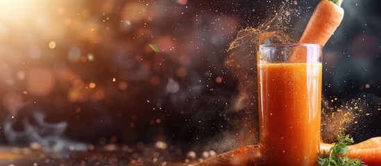 Poster - A potent detoxifying beverage carrot juice offers numerous health benefits such as aiding in cleansing the body system while providing essential nutrients featuring a vibrant orange color that makes
