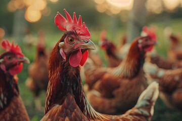 Canvas Print - Chickens on Green Field