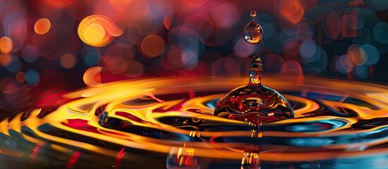 Poster - Gorgeous patterns displayed on the liquid s surface following a droplet creating a captivating copy space image