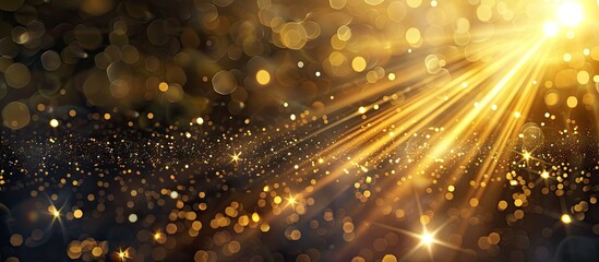 Poster - Bright light beams with gold hue illuminating a dark backdrop in a captivating copy space image