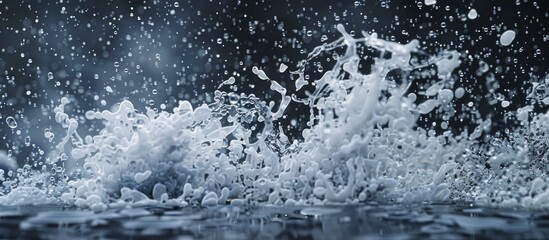 Poster - A frozen motion shot captures water splashing against a wall or ground exploding into droplets that flutter through the air ideal for texture elements in a copy space image