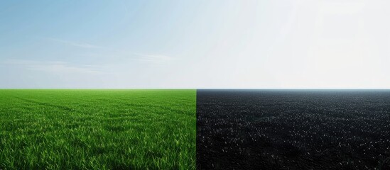 Poster - a clear division splits the field with one side in black and the other in green perfect for a copy s