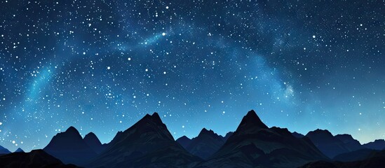 Poster - A serene mountain landscape under a night sky filled with twinkling stars with ample copy space image for text or graphics