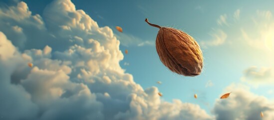 Poster - A Dipterocapus tree seed is drifting in the sky in a captivating copy space image