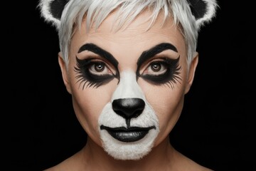 Sticker - A woman with a panda bear face painted on her, AI