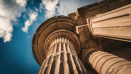 Canvas Print - A close up of a pillar with clouds in the background, AI