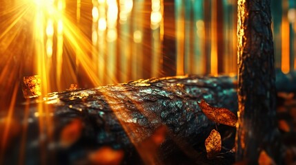 Aufkleber - Golden Autumn Forest Sunlight.