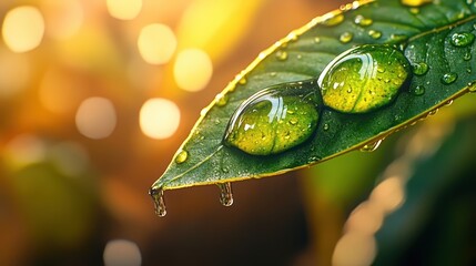 Aufkleber - Dew Drops on a Leaf in the Sunlight.