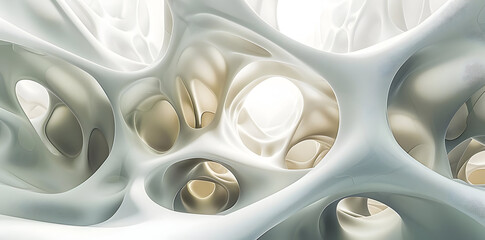 Wall Mural - Abstract 3D Illustration of White and Beige Intertwined Shapes